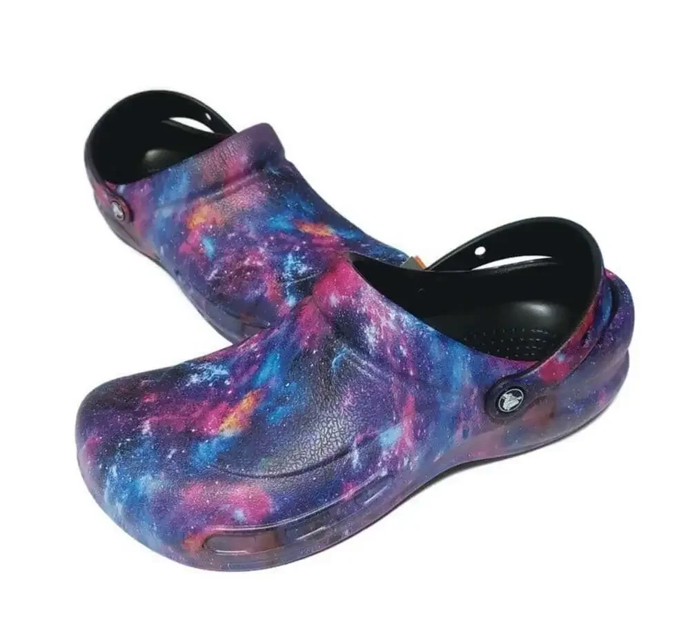 Crocs Bistro Work Graphic Clogs Mens 12 Galaxy Space Slip Resistant Work Shoes